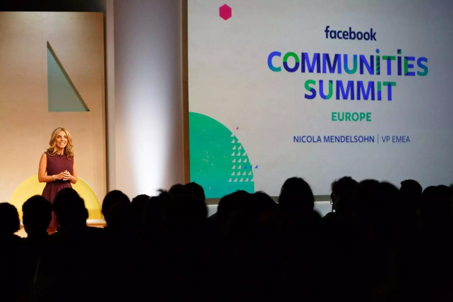Nicola Mendelsohn, VM EMEA at Facebook, on stage at the Facebook Communities Summit Europe