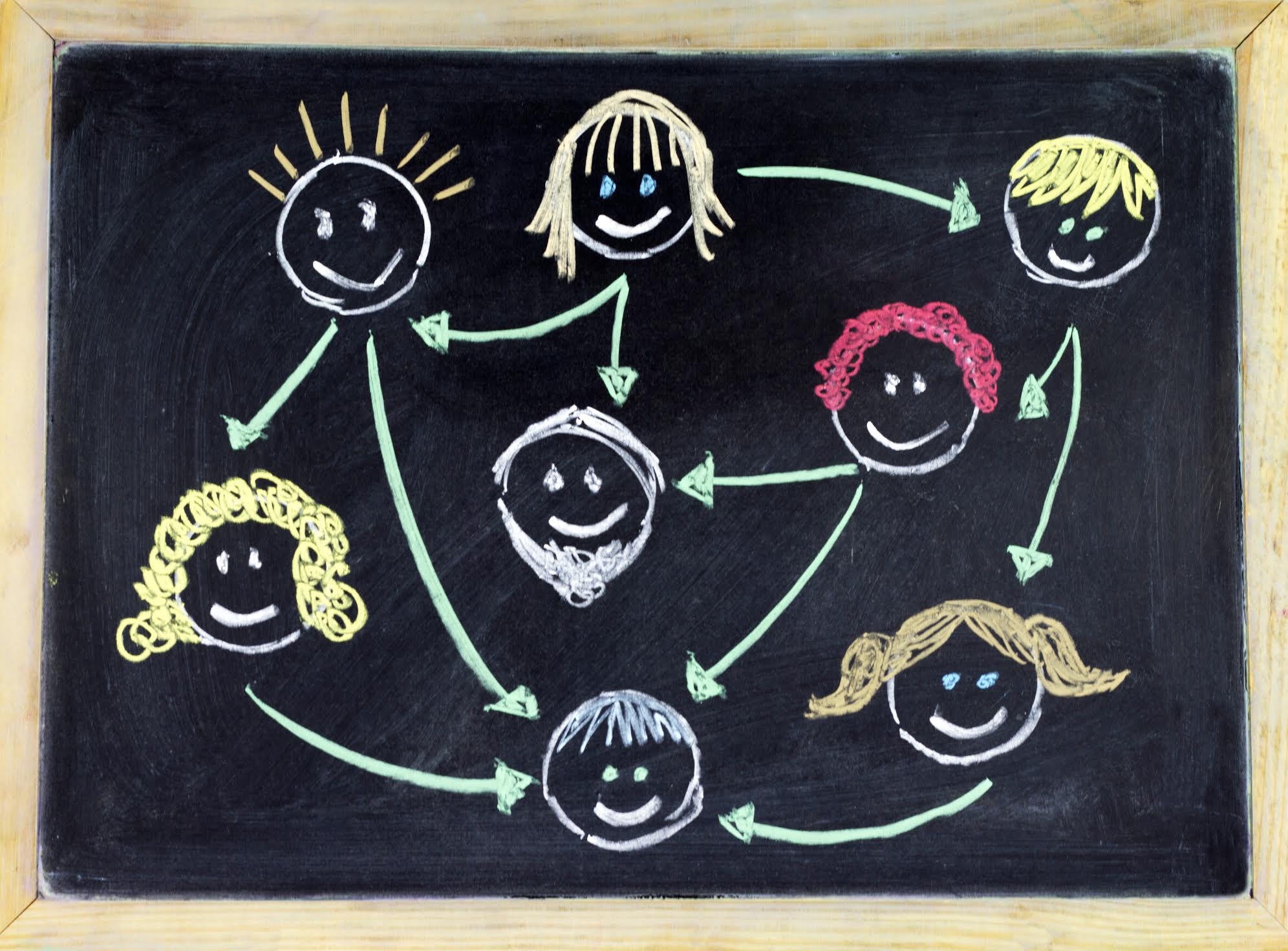 People interactions - chalk icons of heads on a blackboard