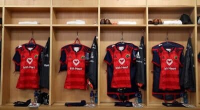 Irish heart logo on Munster rugby shirts