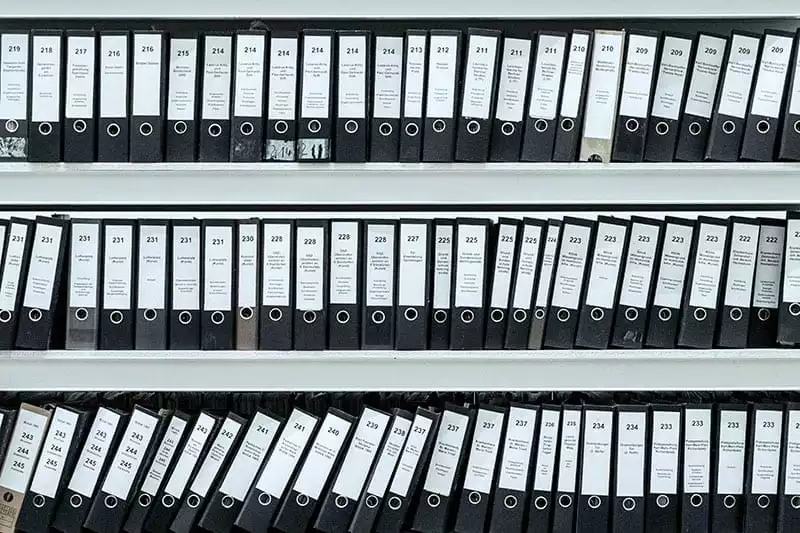 Shelves of box files