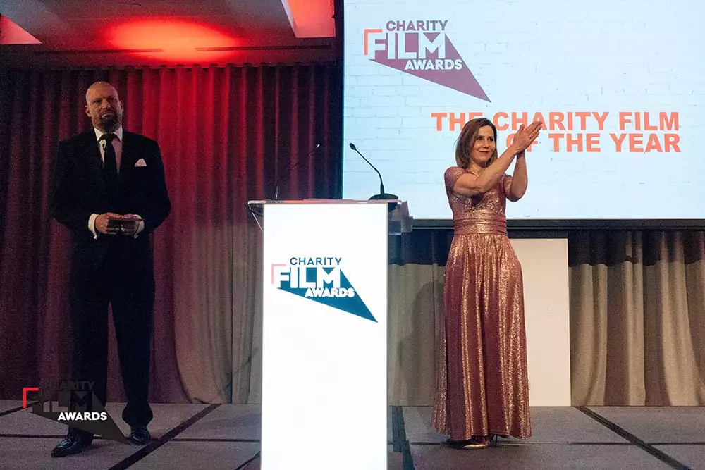 Simon Burton and Sally Phillips at Charity Film Awards 2019