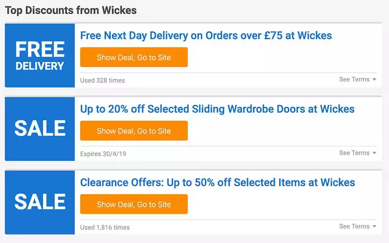 Sample Wickes discounts available via Savoo for Easter