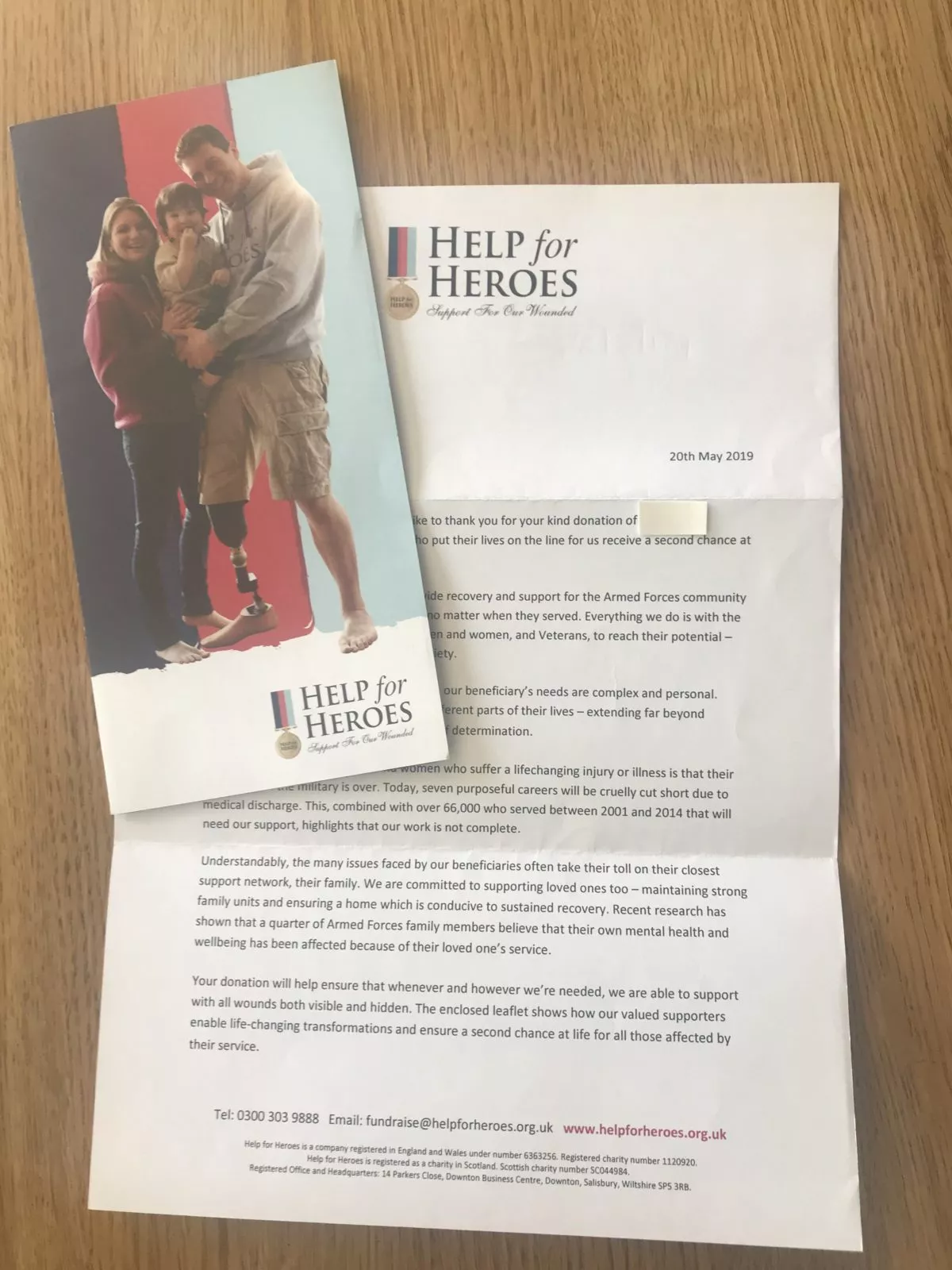 Help for Heroes fundraising letter sent to a secret giver