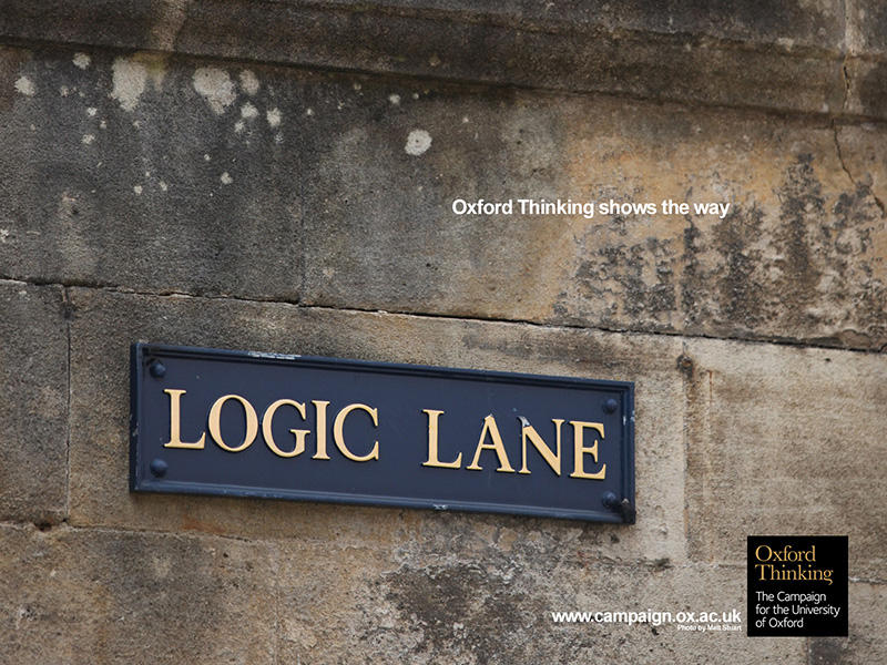 Logic Lane street sign in Oxford. From the Oxford Thinking campaign website.
