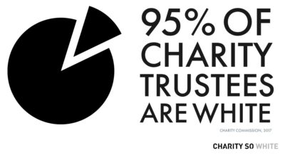 Pie chart - 95% of charity trustees are white - image: charity so white