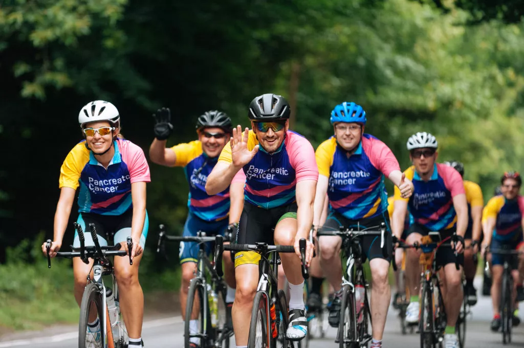 Cyclists riding for Pancreatic Cancer UK on RideLondon 2019