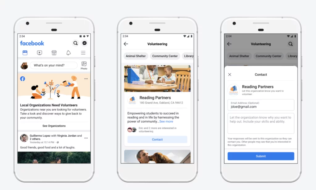 Facebook's upcoming volunteering product