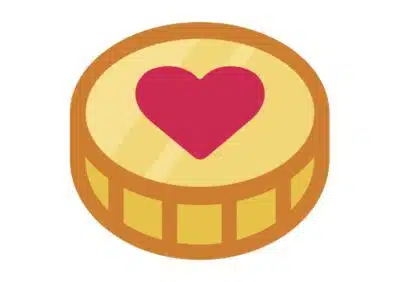 Facebook fundraiser coin illustration, with a red heart in the middle.