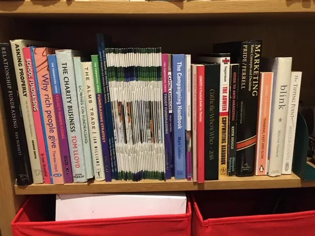 Julian Smyth's bookshelf of fundraising books