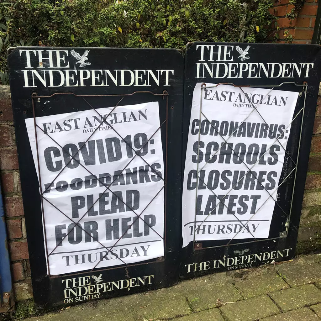 Newspaper headlines in Colchester about COVID19 affecting foodbanks and schools