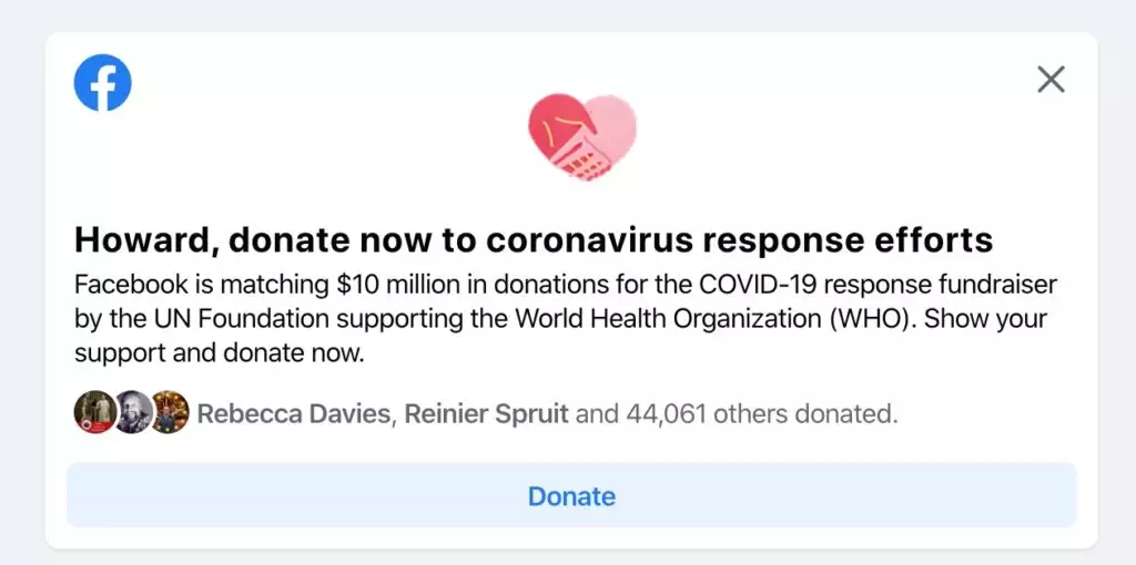 Facebook's COVID-19 Response fundraiser appeal