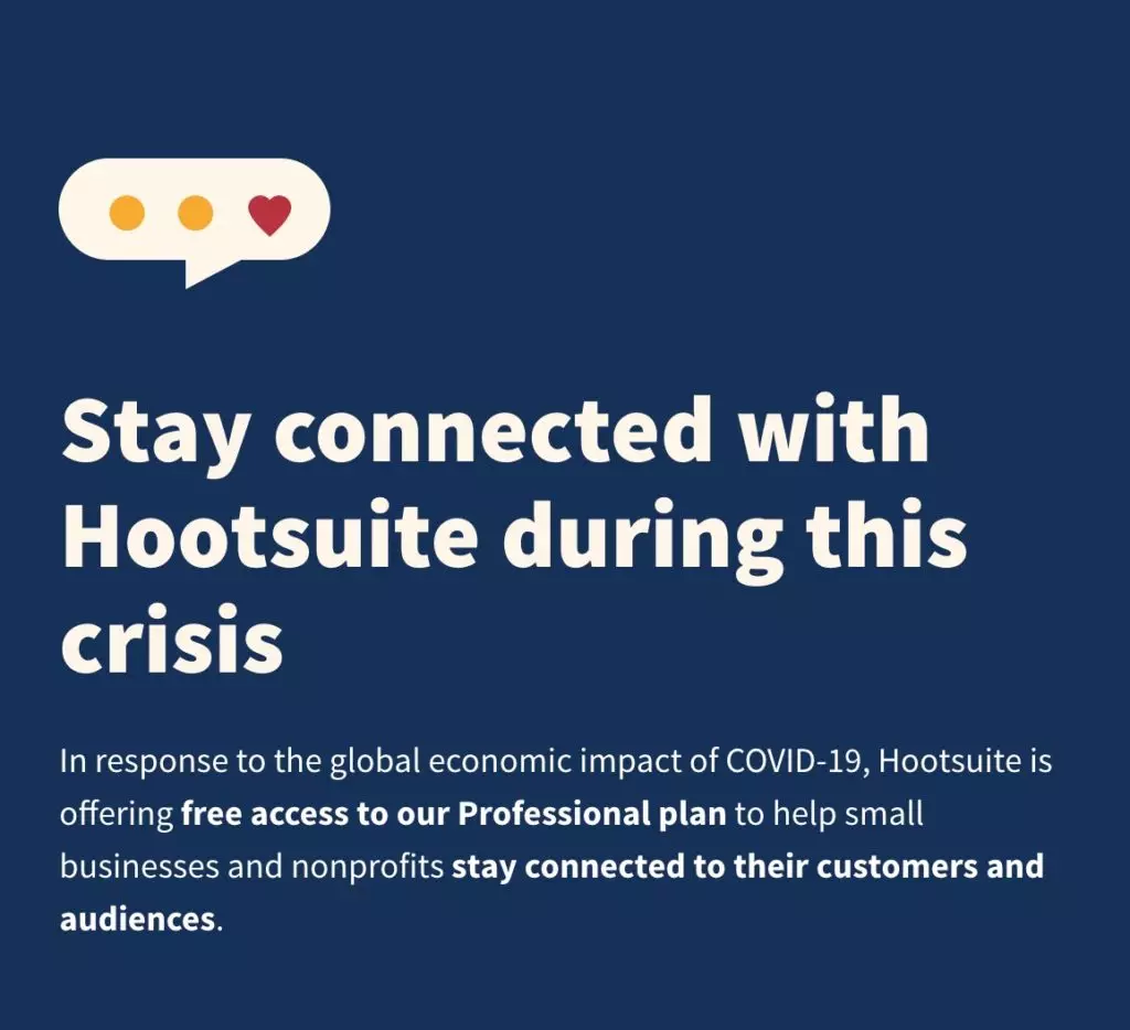Hootsuite's free offer to nonprofits and small businesses