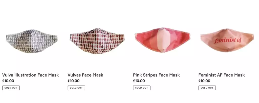 Four face masks on sale from The Vagina Museum