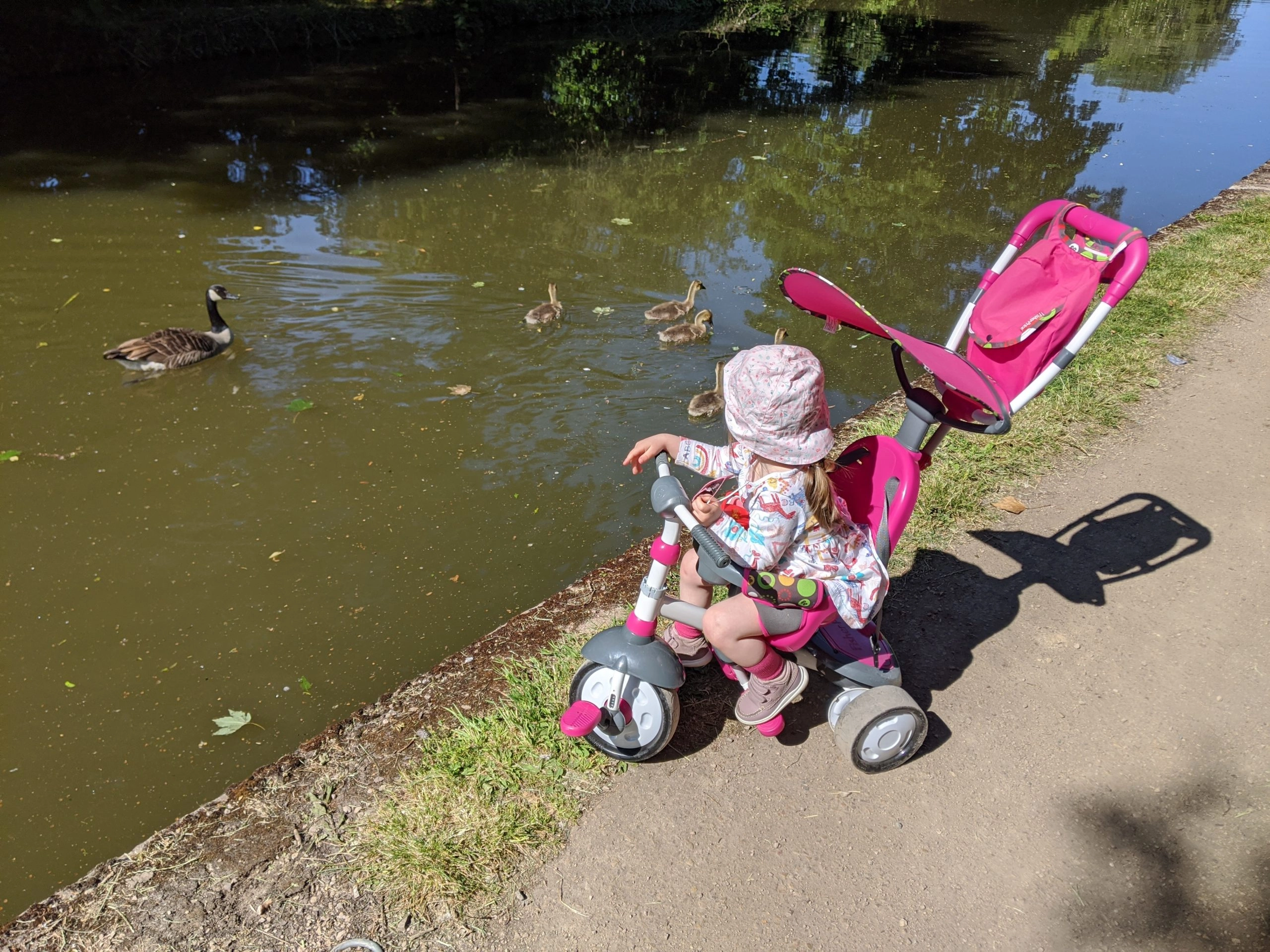 Oli Hiscoe's daughter in a pushchair beside the lake