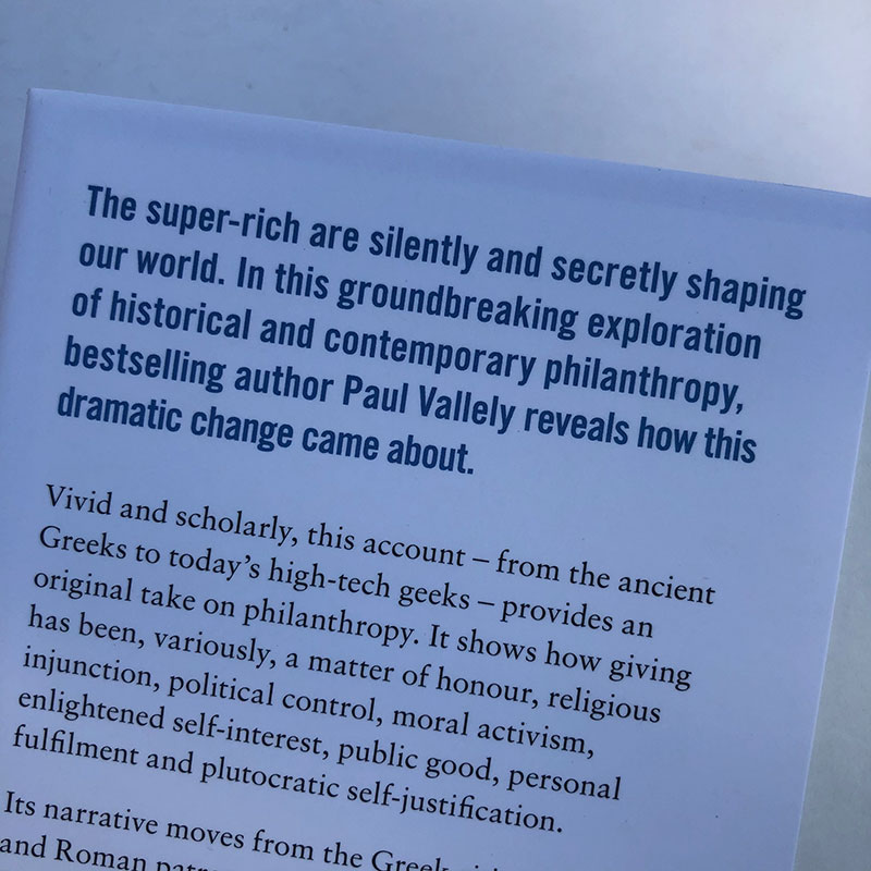 Paul Vallely's Philanthropy book - inside dusk jacket description