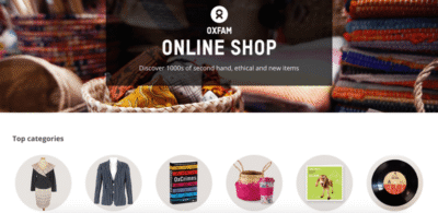 Screenshot of Oxfam's online shop
