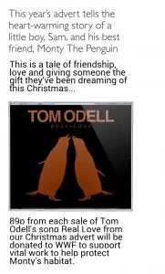89p from each sale of Tom Odell's song Real Love is donated to WWF.