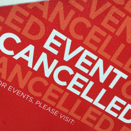 Event cancelled sign (white lettering on red background) - cogdog on Flickr.com