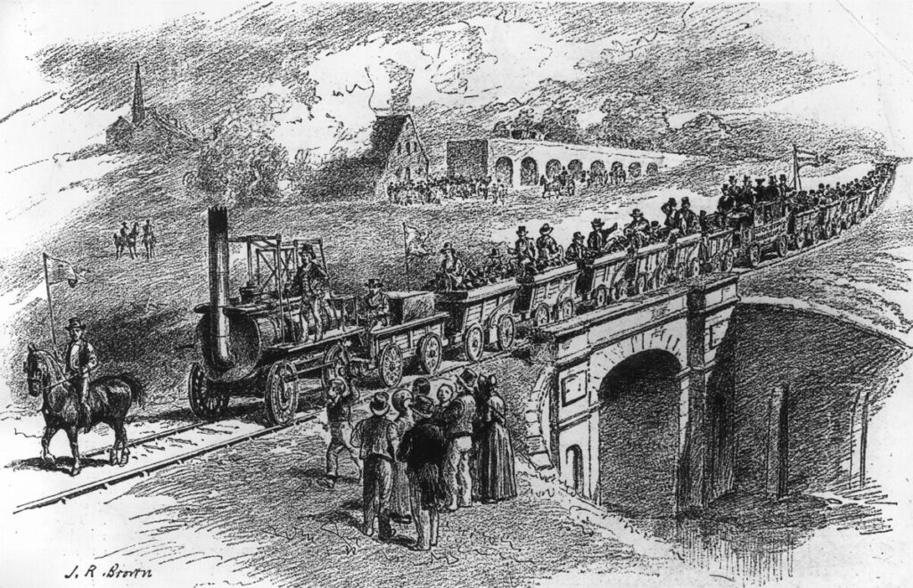 The Opening of the Stockton & Darlington Railway in 1825 by J.R. Brown (1850-1918)