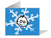 Blue Christmas card of a snowflake with the GOSH child logo in the middle