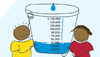 WaterAid animation showing two children holding a measuring bucket with water dripping into it