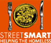Street Smart logo - knife, fork, and £1 coin as the dinner plate in between