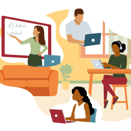 Black Teacher Female Remote Students - BlackIllustrations.com