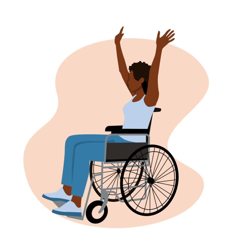 Black Woman in a Wheelchair - Celebrating - BlackIllustrations
