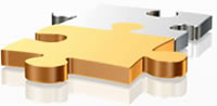 Company Solutions logo - gold and silver jigsaw pieces fitted together