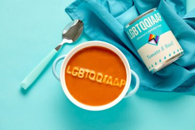 Deliveroo soup showing only LGBTQQOAAP letters