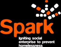 Spark logo in black, orange and white