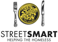 StreetSmart logo - one pound coin as a dish with a knife and fork on either side