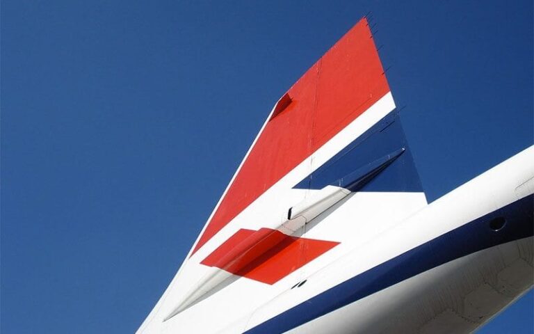 Tail fin of Concorde in red white and blue colours. Photo: Pixabay