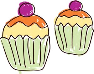 Illustration of two cupcakes