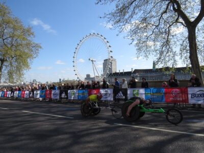 London Marathon participants by the London Eye