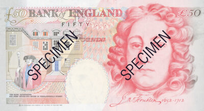 Back of the Back of Houblon £50 note - image: Bank of England