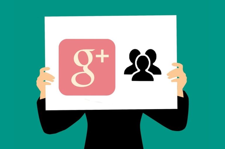 Google Plus logo and icon of people, on a board help up by a person - image: Pixabay