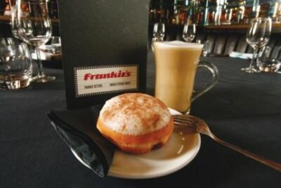 Krispy Kreme doughnut and a cafe latte at Frankie's