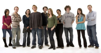 Leeds University students standing together