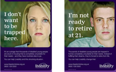Two Liveability posters each highlighting an individual's story
