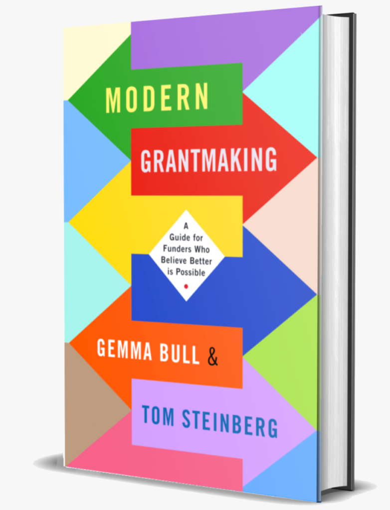 Book cover of Modern Grantmaking, by Gemma Bull and Tom Steinberg (side view)