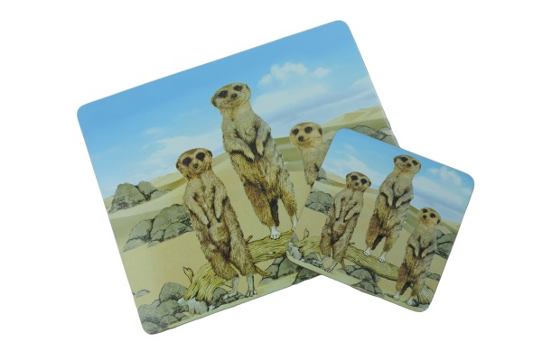 Meerkats on a coaster and mousemat