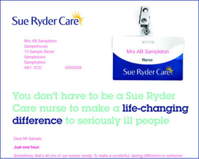 Direct mail appeal by Sue Ryder Care