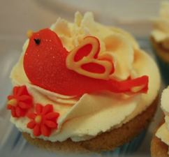Red bird on a cupcake