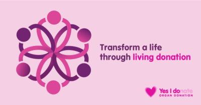 An ad in pink promoting living donations