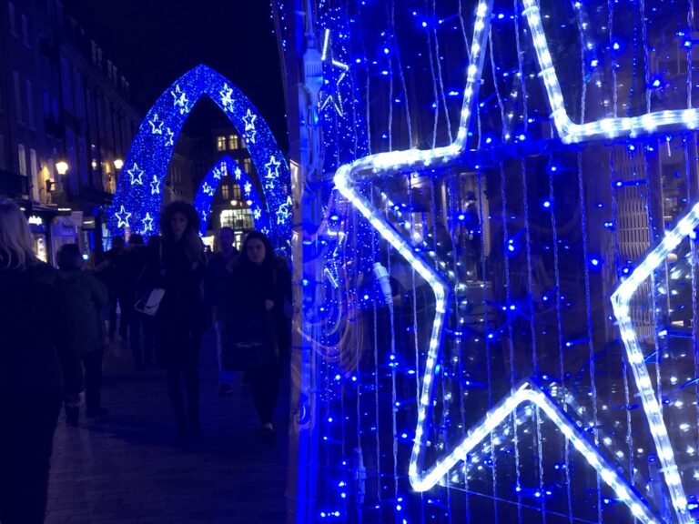 Christmas blue stars, London. Photo: Howard Lake