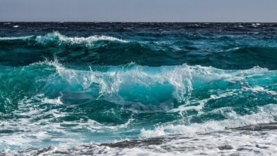 Waves in a blue ocean