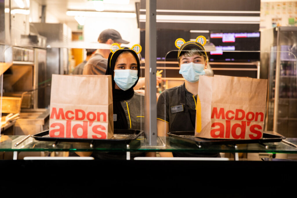 McDonald's workers wearing Pudsey bear ears