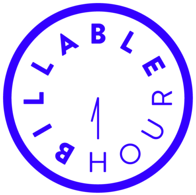Billable Hour campaign logo - in the form of a clockface with the number one pointing downwards like two clock-hands