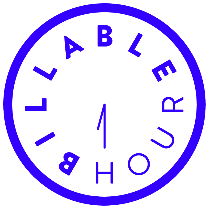 Billable Hour campaign logo - in the form of a clockface with the number one pointing downwards like two clock-hands